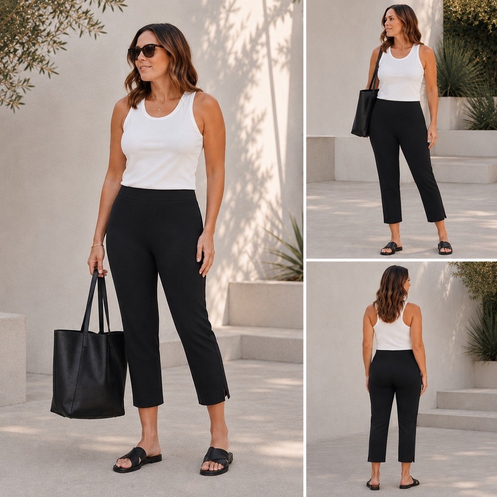 Banana Republic Everyday Ponte Capri Pants XL Black High Rise Split Hem NWT